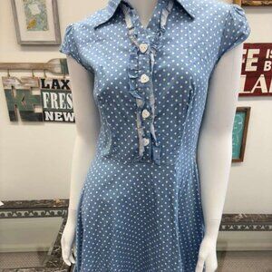 Blue Polka Dot Button‑Front Dress – Excellent Condition
